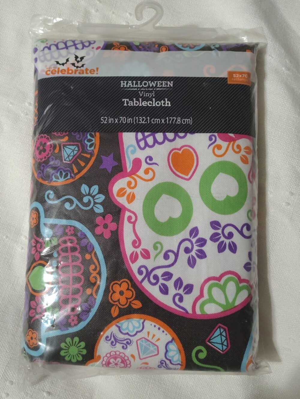Halloween Sugar Skull Vinyl Tablecloth - Black & Multicolor